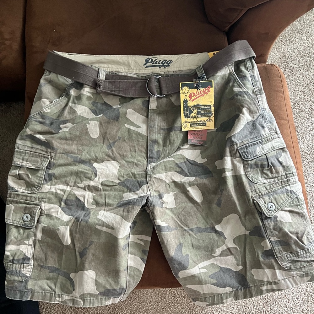Plugg Camouflage Cargo Shorts with Belt